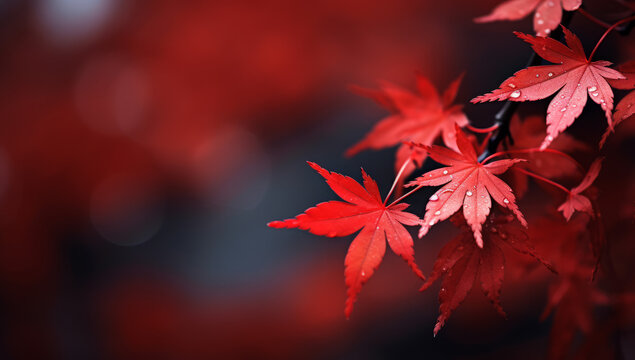 Red maple leaf wallpaper background. Autumn summer theme background art, fall colors with leaves. 4 seasons