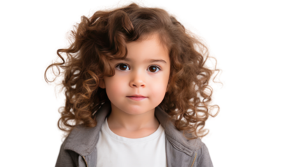 Cute little child, girl, 3 years old, isolated on transparent background.