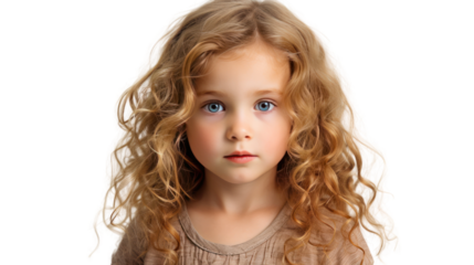 Cute little child, girl, 3 years old, isolated on transparent background.