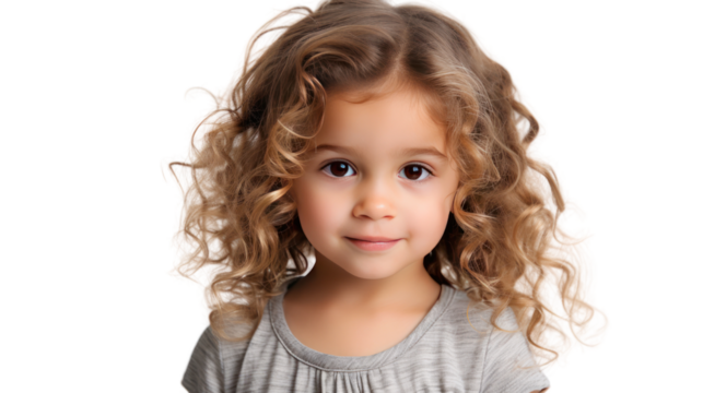 Cute little child, girl, 3 years old, isolated on transparent background.