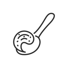 An ice cream ball on a spoon, linear icon. Line with editable stroke