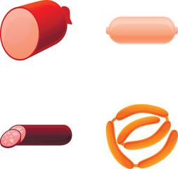 Meat food icons set cartoon vector. Various type of fresh meat product. Food, gastronomy