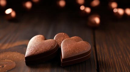 Chocolate hearts on dark brown background Valentine's Day and love