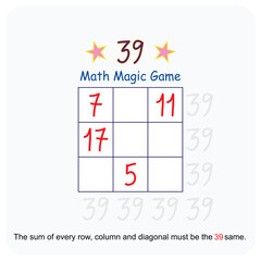 Magic math game for kids. Fun educational series vector illustration.