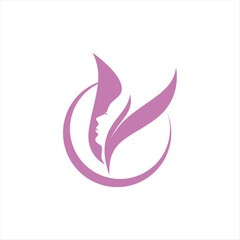 Beauty logos with leafe symbol. women's facial silhouettes. for salons, trademark, app