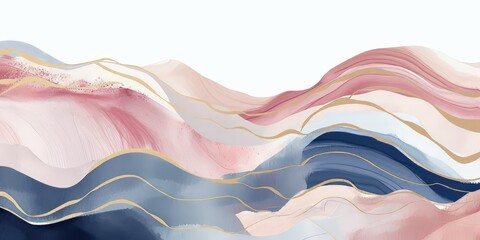 Elegant waves of color with golden lines. A modern, abstract aesthetic