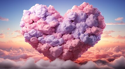 Heart shaped frame in clouds with flowers - obrazy, fototapety, plakaty