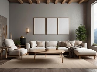 Fototapeta na wymiar Japanese, minimalist style home interior design of modern living room