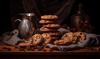 Cookies with chocolate chips on top of it. Generative AI. - Powered by Adobe