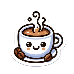 Obraz premium Illustration of adorable white coffee mug with smoke in a cartoon Sticker design style