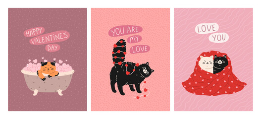 Valentine's Day and Love greeting cards with cute cats.