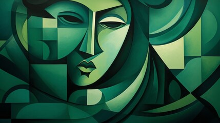 face of a woman in cubist style on emerald background