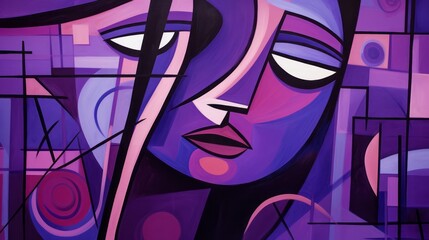 face of a woman in cubist style on purple background