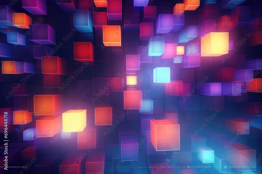Poster abstract background with colorful cubes and light effects. 3d rendering, abstract background with co