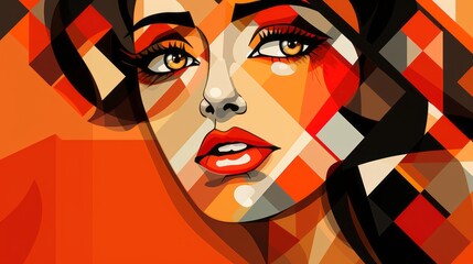 face of a woman in cubist style on orange background