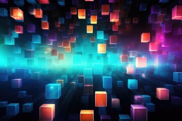 abstract background with glowing squares in the dark. 3d illustration, Abstract background with colorful lights and squares, AI Generated