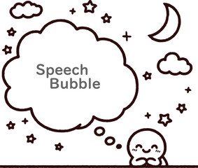 夜の星空を見ながら空想する人のシンプルな線画イラスト