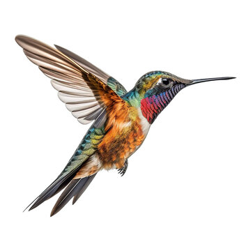 Close-up of hummingbird flying on transparent background Generative AI