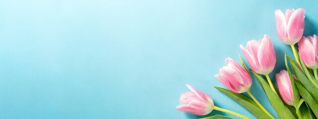 Rosa Tulpen auf blauem Hintergrund 