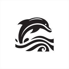 Obraz premium dolphin silhouette: Tropical Twilight, Evening Dolphins, and Sunset Marine Shadows in Dusk Silhouettes - Minimallest fish black vector 