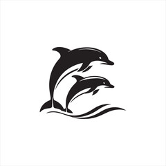 dolphin silhouette: Coastal Serenity, Tranquil Dolphins, and Oceanic Bliss in Calming Silhouettes - Minimallest fish black vector
