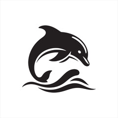 dolphin silhouette: Coastal Whispers, Seaside Dolphins, and Oceanic Beauty in Subtle Silhouettes - Minimallest fish black vector
