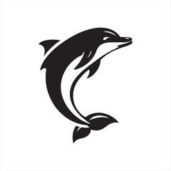 dolphin silhouette: Nautical Nights, Midnight Dolphins, and Deep-Sea Mysteries in Intriguing Silhouettes - Minimallest fish black vector
