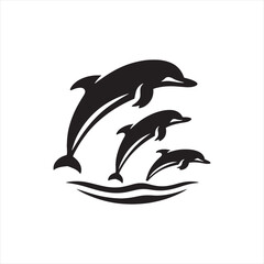 dolphin silhouette: Whispering Waves, Silhouetted Dolphins, and Oceanic Whispers in Subdued Silhouettes - Minimallest fish black vector
