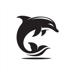 dolphin silhouette: Oceanic Playground, Frolicking Dolphins, and Playful Marine Moments in Joyful Silhouettes - Minimallest fish black vector  © Vista