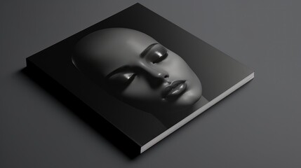 The eyes-closed woman portrait on black covered book.