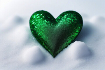 Snowflakes of Love: Darling green Hearts Nestled on a Winter Valentine Landscape