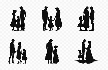 Happy Family Silhouettes clipart Set, Family groups black vector Bundle