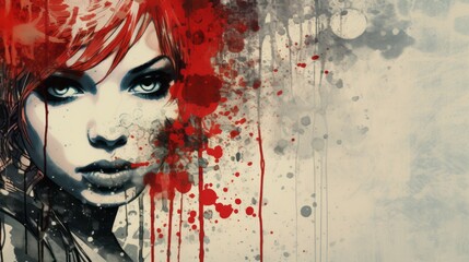 Fear emotions of the female mood represented in grunge style on a white background with space for text and graphics