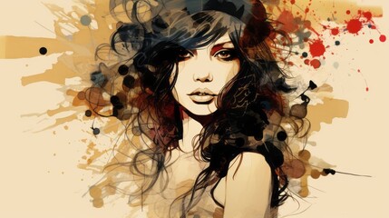 Fear emotions of the female mood represented in grunge style on a beige background with space for text and graphics