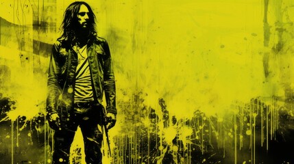 Fear emotions of the male mood represented in grunge style on a yellow background with space for text and graphics