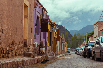 Beautiful view of a street in Purmamarca, Argentina. North Jujuy