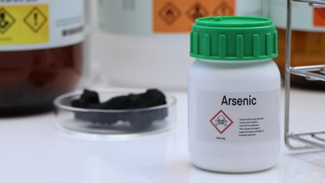 Arsenic in chemical container , chemical in the laboratory and industry, Raw materials used in production or analysis