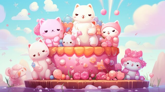 Iconic symbols in kawaii style