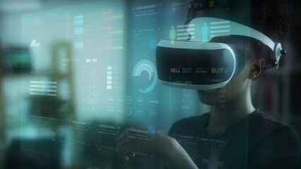 Future VR Technology Young Black Woman Using Virtual Reality Headset toCheck Finance Charts. New Technologies Diversity Concept. All Content included in my portfolio. - Powered by Adobe