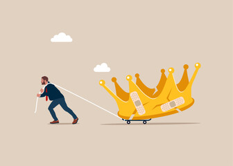 Male walking with bandage repaired Crown shape. Proud attitude. Move on or forget. Flat vector illustration