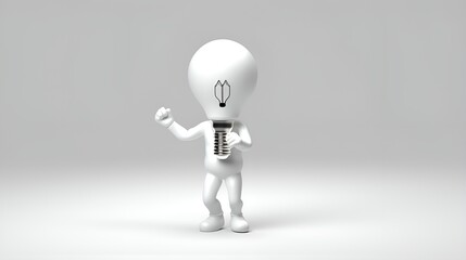 3D Render Man with an Idea Bulb Icon in Plain Background, Creative Thinking, Innovation, Idea Generation