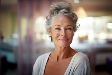 Beautiful senior 60 years old mid aged mature woman portrait. Mature old elderly lady close up