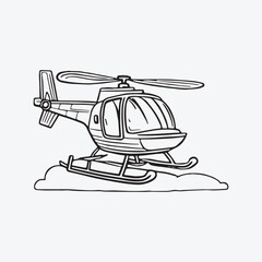 Helicopter coloring page hand drawn for kids vector black and white color