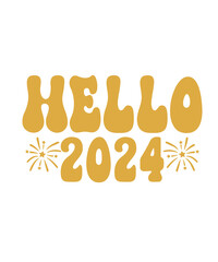 New Year 2024 text design for T-shirts and apparel on plain white transparent isolated background for shirt, hoodie, sweatshirt, card, tag, mug, icon, logo or badge