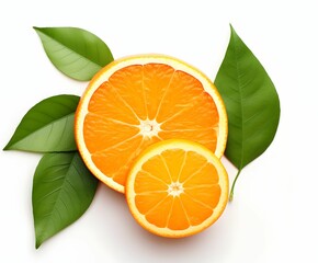 Orange with Leaves Isolated on White Background - Top-View Citrus Elegance