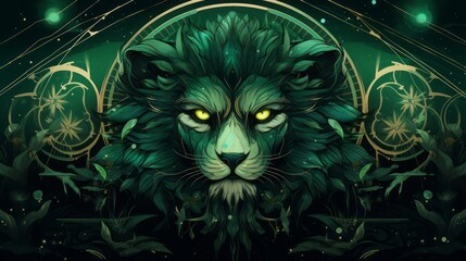 lion head on emerald background