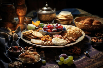 A festive table laden with celebratory treats during Eid al-Fitr