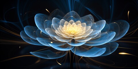 Abstract Flower with lights, in the style of kinetic lines and curves