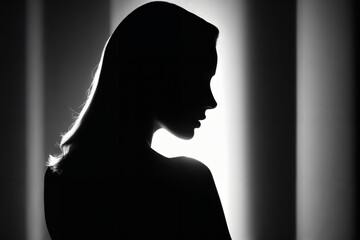 Silhouette einer jungen Frau . Licht Schatten Spiel . KI Generated