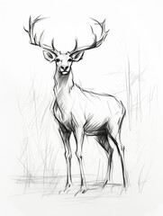 A Pen Sketch Character Study Drawing of a Deer